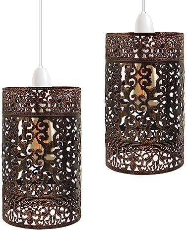 LEDSone 2 x Retro Metal Lamp Shades Living Room Ceiling Light Barn Shaped 30cm Easy fit Lampshades only for Pendant Lamp for Kitchen Living Room Style 1 Rustic Red Pack 2