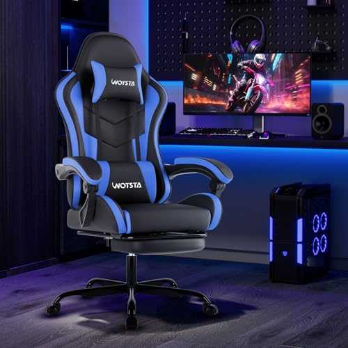 Image of Ergonomic Gaming & Office Chair, Footrest, Racing Design Black /Blue | PVC with headrest,lumbar, Adjustable Height recliner for adults 2D-Linkage Armrests for 300LBS