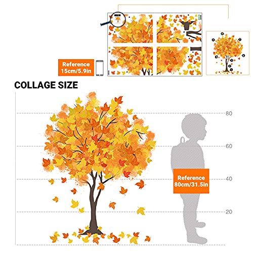 Fall Tree Wall Stickers Maple Tree Wall Decor Decals Gold Leaf Plant Autumn Art Murals For Kids Children Bedroom Living Room Decor (Maple Tree) #TOP4