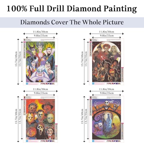 Image of JAKI 4 Pack Diamond Art for Adults-Cartoon Diamond Painting Kits for Adults Beginners,DIY 5D Full Drill Art Perfect for Gift Home Wall Decor(12x16inch)