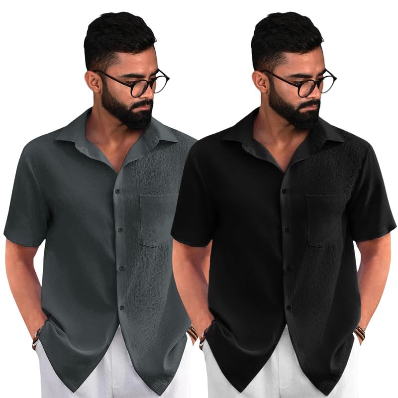 Image of Tee Projekt Solid Shirt for Men's ||Pop corn Shirt|| Solid Shirt for Men's|| Casual Shirt for Men||Half Sleeve Spread Collar Shirt for Men|| Pack of-2
