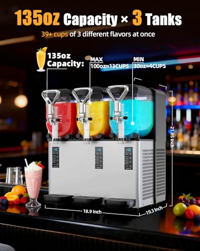 Image of Commercial Slushy Machine, 4L /135oz x 3 Tank Margarita Machine