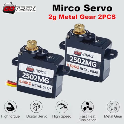 Image of GOTECK 2PCS 2g Mini Servo, Micro Full Metal Gear Digital Servo,for RC Car Model Boat Fixed-Wing Helicopter Airplane Robot Toy
