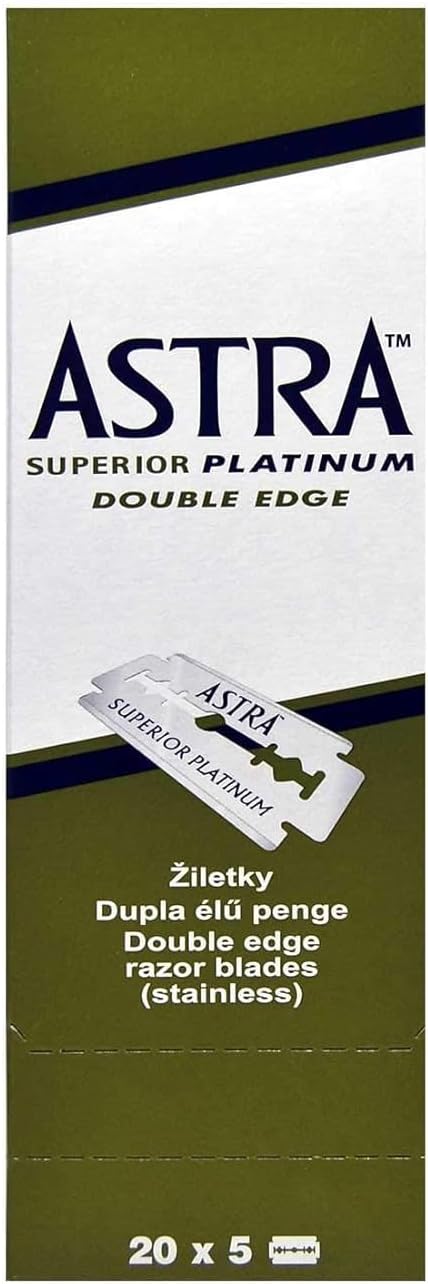 Astra Superior Platinum Double Edge Shaving Razor Blades 100 Pcs Barber Favored by Astra
