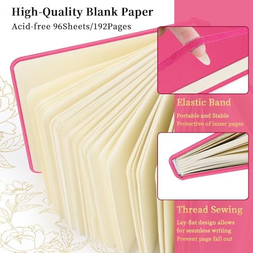 Image of 5x5 Pocket Sketch Book,80gsm Hardcover Art Sketchbook for Drawing Journal | PU Cover,Blank Paper,96Sheets /192Pages,Lay-Flat,Portable Travel Creation Paint Diary Memo Planner,Dry Media.Rose Pink