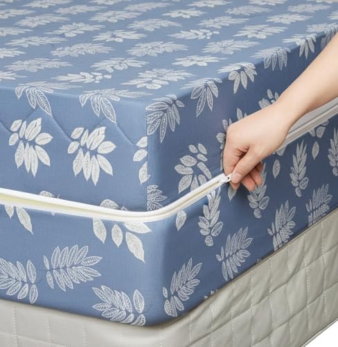 Image of HOMEKART Premium Cotton 220TC 72 x 78 x 8 Single Size Mattress Cover Protector with Zip /Chain|Provides All Around Protection - 1 pc (72 x 78 x 8) (Blue)
