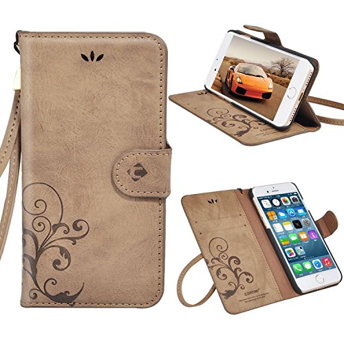 CORNMI Design for i6 Plus Case, Premium Vintage Flip Wallet Leather Magnetic Closure Cover Skin for i6 / 6S Plus 5.5 inch with Card Slots, Cash Compartment and Wrist Strap(Light Brown)