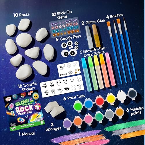 Image of Rock Painting Kit- Glow in The Dark Rock Kit, Arts and Crafts for Kids Ages 6-12, Art Supplies Toy, Kids Craft Paint Kits, Arts & Crafts for Boys Girls Birthday Party Gift Toy