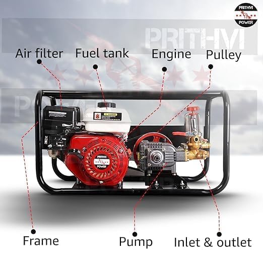 Image of Portable Sprayer with 7.5 HP 4 Stroke Engine | 75KG Pressure Heavy Duty Big HTP Pump | Pesticides Spray in Farm, Warehouse and Garden with Spray Gun | 15 Meter Hose Pipe & 1 Brass Gun