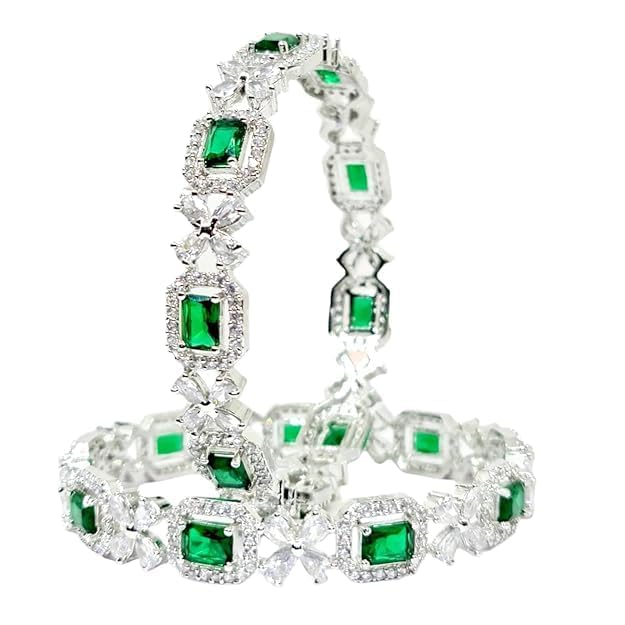 DENICRAAS Silver Plated Emerald Green Cubic Zirconia Beautiful And Stylish Leaf Diamond Bangles For Women & Girls (Size: 2.6)-Green (B0CNRF1CF5) Amazon Price History, Amazon Price Tracker