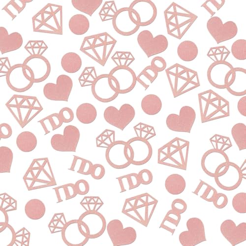 100Pcs Rose Gold Wedding Confetti - Glitter Heart, Ring & Circle Shapes - Hen Party, Bride to Be Engagement, Bridal Shower & Bachelorette Party Table Decorations - Perfect Gold Confetti to Scatter