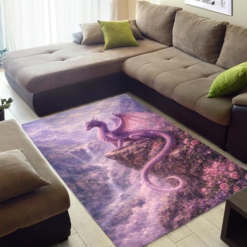 Tapete decorativo grande estilo dragón rosa rectangular miniatura 2