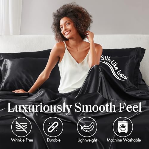 Madison Park Essentials Satin Sheet Set Luxury and Silky with Natural Sheen, Elastic 14" Pocket fits up to 16" Mattress - Image 4