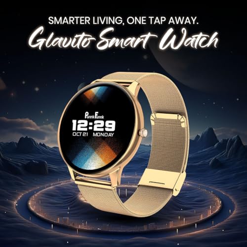 Image of PunnkFunnk Glavito Round Dial Smartwatch 1.49 inch AMOLED Display, 100+ Sports Modes, Health Tracking, Bluetooth Calling, Functional Crown Control, 100+ Watch Faces for Men & Women (Millanese Gold)
