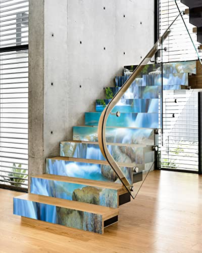 FLFK Waterfall Stair Stickers - Set of 15, Peel and Stick Stair Riser Decals, 39.3"x7.08"