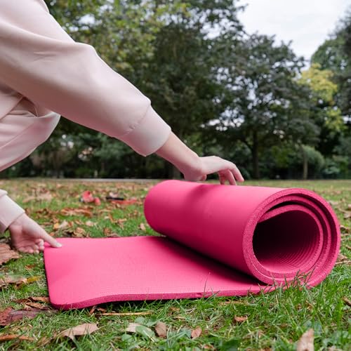 Image of BalanceFrom GoCloud All-Purpose 1-Inch Extra Thick High Density Anti-Tear Exercise Yoga Mat with Carrying Strap (Pink)