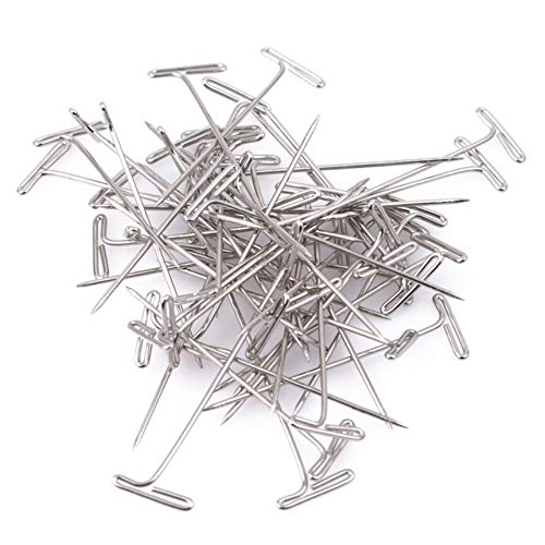 Sperrins 50 Pieces Strong Steel T-Pins for Blocking, Knitting & Modelling Nickel Plated T-Pin Needles with Hinged Reusable Tin