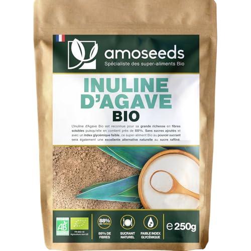 Inuline d'Agave Bio 250G | Prébiotique, 90% Fibres, Glycémie | Qu...