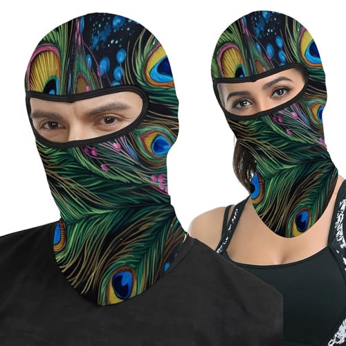 Pasamontañas unisex de poliéster y spandex, máscara térmica para frío con diseño de plumas de pavo real miniatura 1