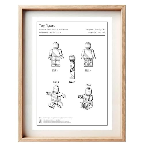 Affiche Brevet Figurine LEGO – Poster Vintage | Noir & Blanc ou Colorisé, Art Mural Geek, Déco Enfant, Cadeau Fan LEGO