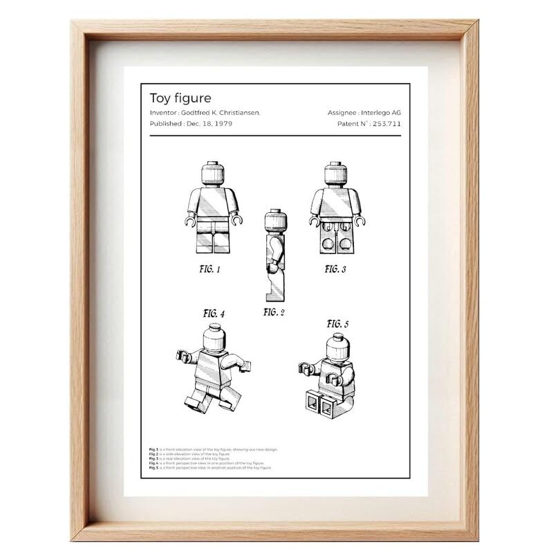 Affiche Brevet Figurine LEGO – Poster Vintage | Noir & Blanc ou Colorisé, Art Mural Geek, Déco Enfant, Cadeau Fan LEGO