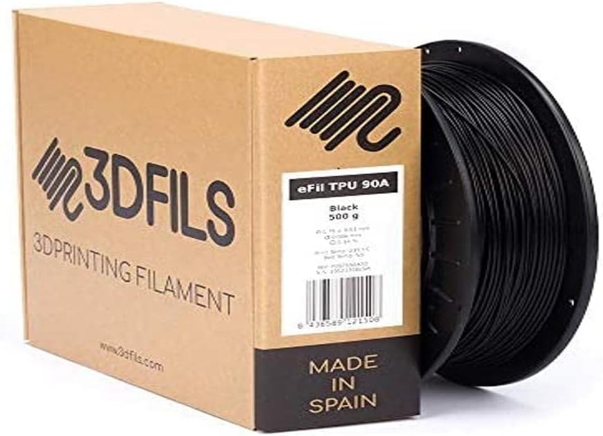 3DFILS - eFil TPU 90A Flexible 3D Printing Filament: 1.75 mm, 500 g, Black