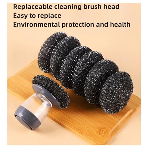 Image of Soap Dispense Palm Scrub dishwashing Kitchen Scrubber Press Automatic Liquid wash Pot (Steel Wire)