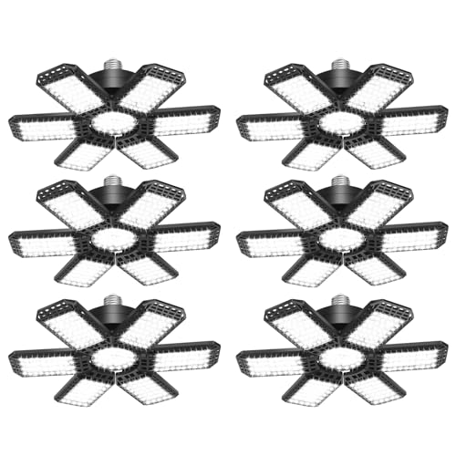 Image of AUDLES 6 Pack LED Garage Light, 200W 20000LM 6500K LED Shop Lights, Garage Lights Ceiling Led with 6+1 Deformable Panels, Screw in E26/E27 Socket Bulb for Warehouse, Workshop, Basement, Barn Lighting