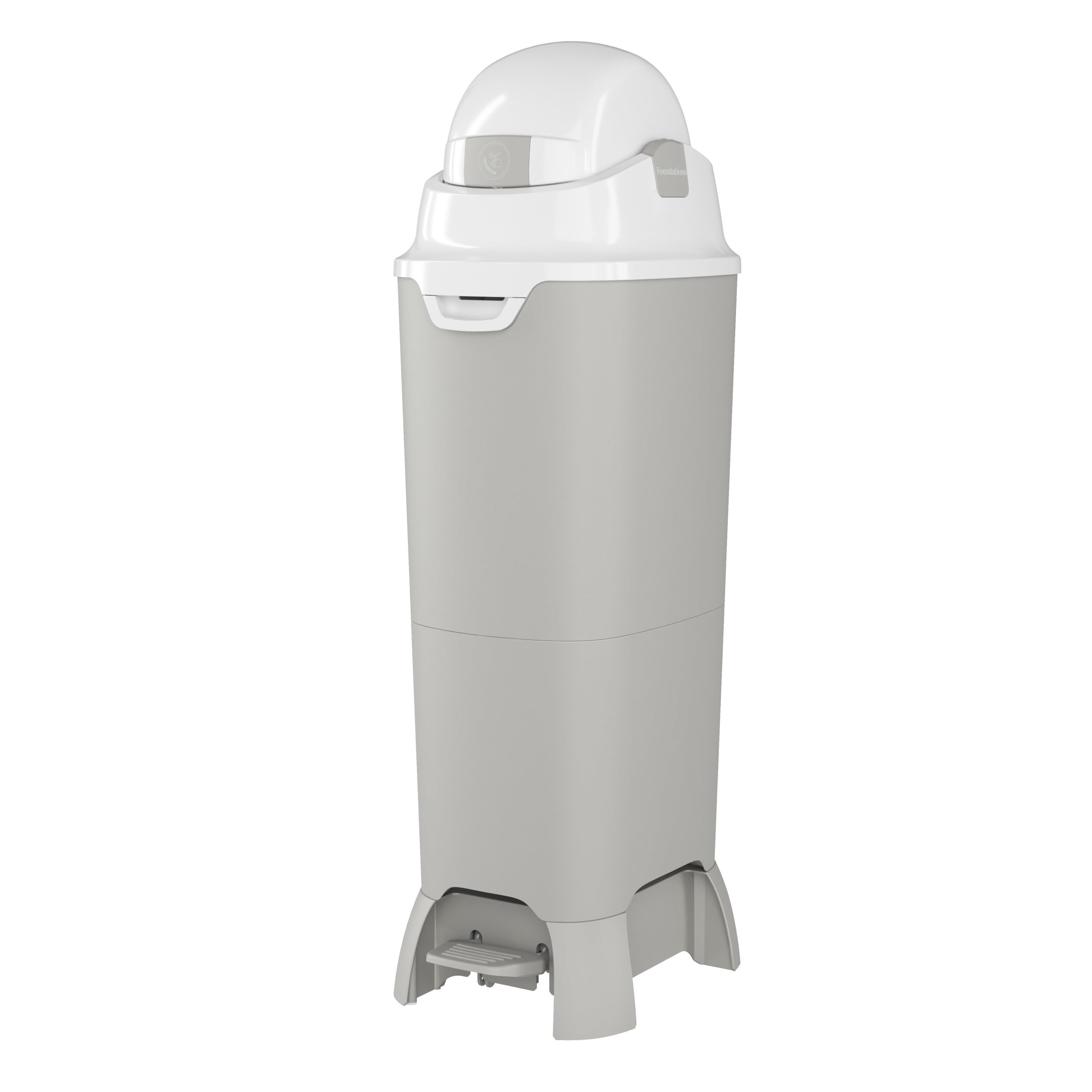Cubo para pañales alto manos libres Foundations con tapa hermética, duradero, inodoro, gran capacidad, admite hasta 60 pañales para recién nacidos, se puede rellenar con cualquier bolsa, color gris