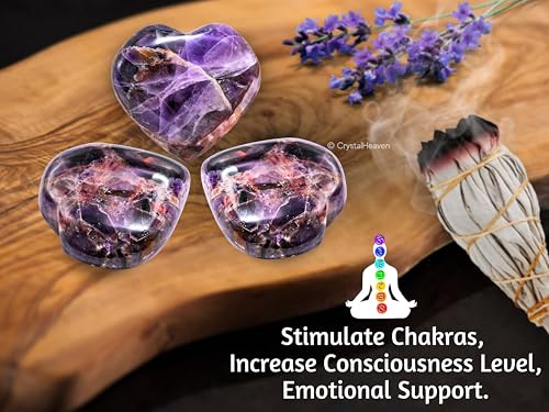 Image of Certified Dreamy Amethyst Crystal Heart Palm Pebbles Stones for Anxiety Stress Relief Massage - AAA Grade Original Healing Gemstone Agate Heart Palm Stone for Yoga Meditation Spiritual