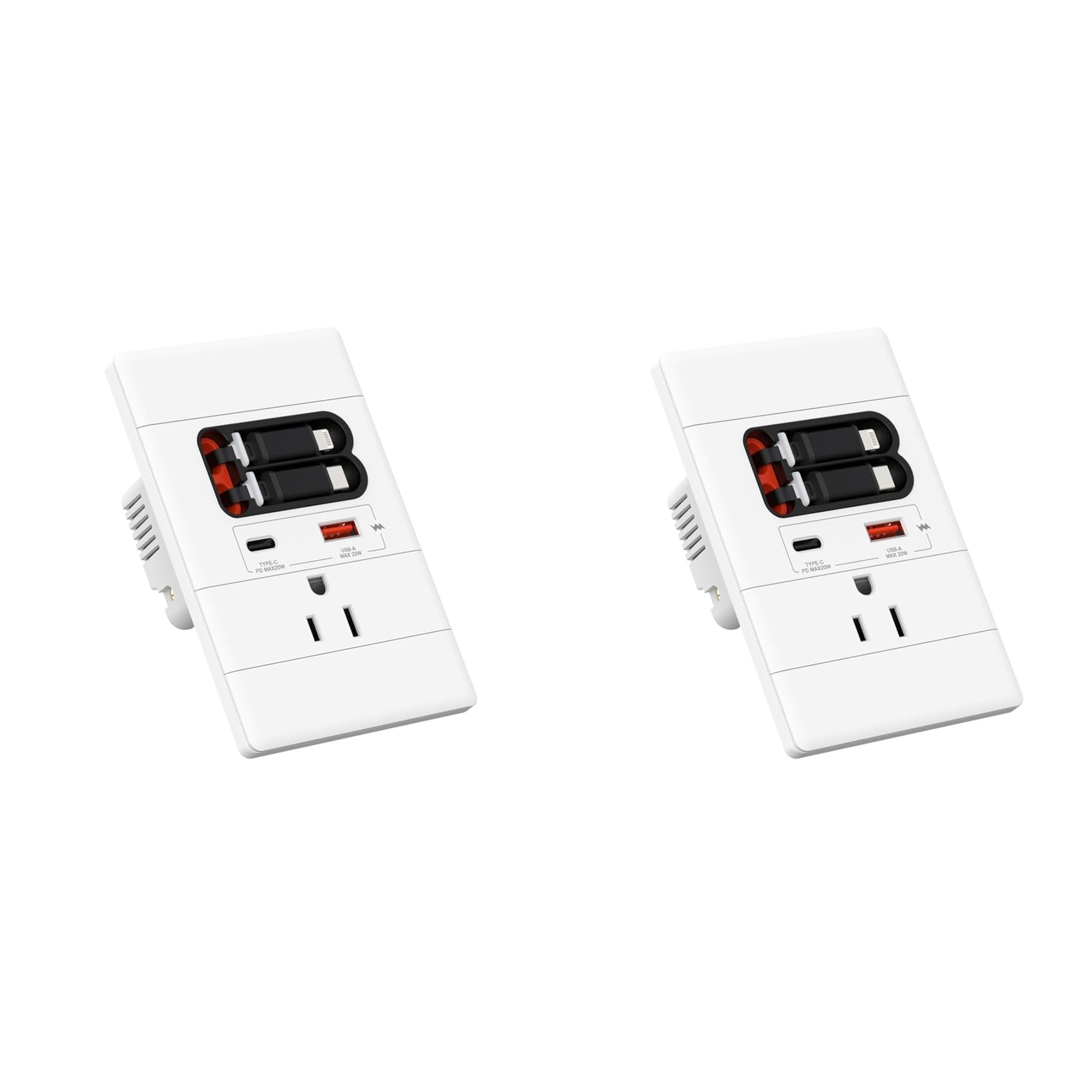 Jnchdghwa White 2X Usb C Wall Outlet With Gan Pd20w Usb-C&Usb-A&Retractable Usb C/-Cables,Tamper-,15A 125V