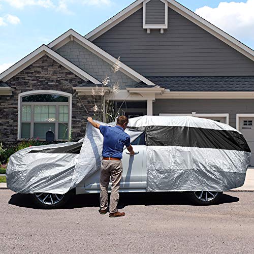 Image of Titan Premium Multi-Layer PEVA Car Cover for Mid-Size SUV 188-206 inch. Waterproof, UV Protection, Anti-Scratch Protective Lining, Driver-Side Zippered Opening. Fits Explorer, Grand Cherokee and More.