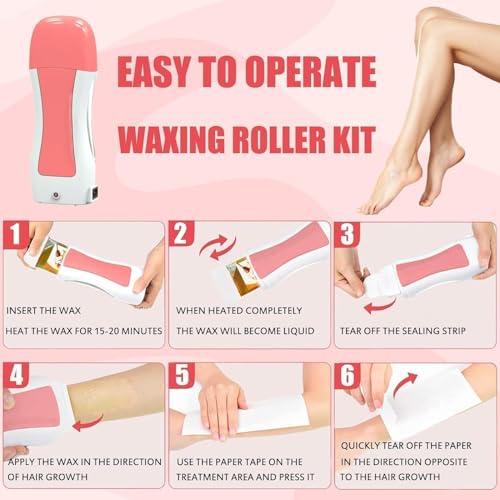 Image of Wax Heater Machine Roller Wax Warmer Kit for Hair Removal | Professional Waxing Kit for Women | Includes Wax Heater, Refill Cartridges & Wax Strips | Salon & Home Use Waxing Combo (03)