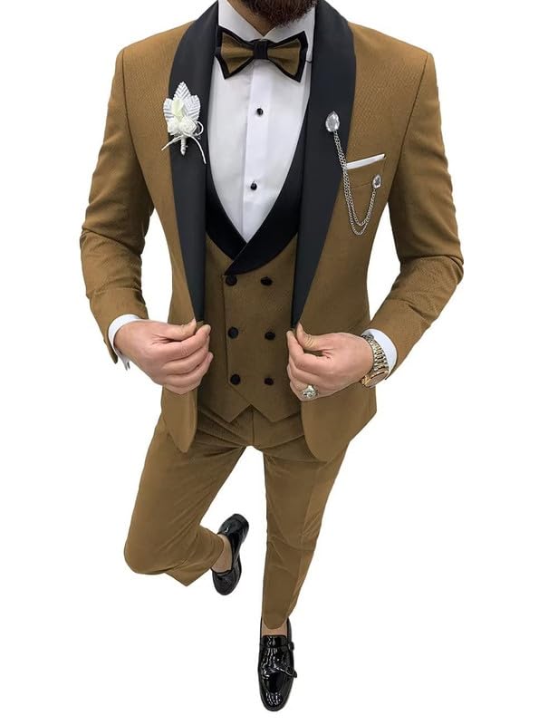 Mens Suits Slim Fit - 3 Piece Suit Men Tuxedo Wedding Party Prom Dinner One Button Shawl Lapel Suit