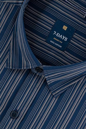 Image of 7-DAYS Men's Premium Striped Shirt - 100% Cotton, Tailored Fit (Between Slim & Regular), Full Sleeve, with Pocket - Smart Office & Casual Look