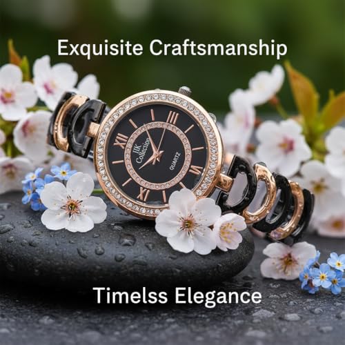 Image of IIK COLLECTION Watches for Women Round Studded Dial |Analogue Quartz Movemnet Ladies Watch|Long Battery Life|Stainless Steel Adjustable Bracelet Chain Strap|Double Lock Clasp Safety Watches for Girls