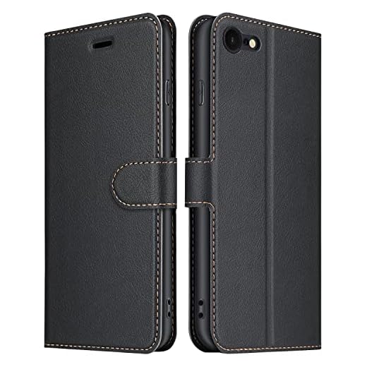 ELESNOW fodral kompatibelt med iPhone SE 2020/iPhone 7/iPhone 8, högkvalitativt vikbart fodral i läder, telefonskal för Apple iPhone 7/iPhone 8/iPhone SE 2020 (svart)