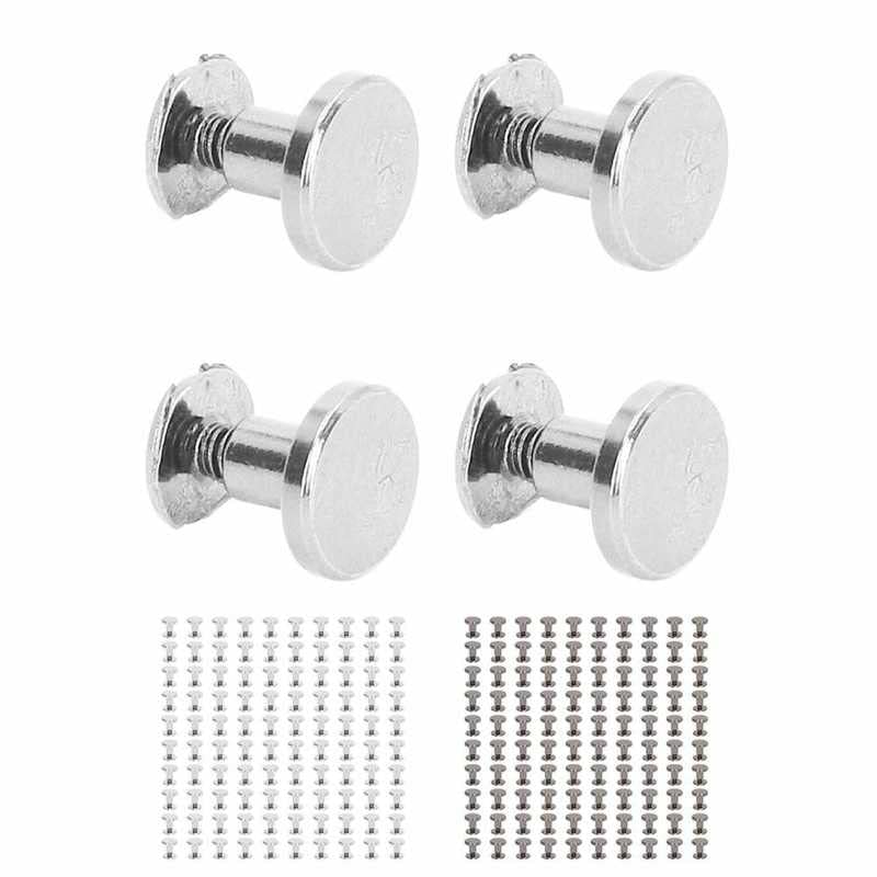 100 Sets Metal Chicago Binding Screws Electroplated Brass Arc Surface Round Flat Head Leather Rivets Screws stainless steel - (Color: Silver)