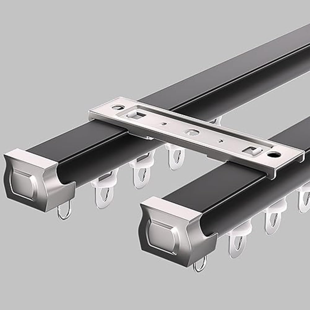 Wytrzymały czarny aluminiowy system karnisza podwójny wspornik sufitowy do salonu i sypialni łatwa instalacja 4,3 m/4 m szyna do zasłon sufitowych