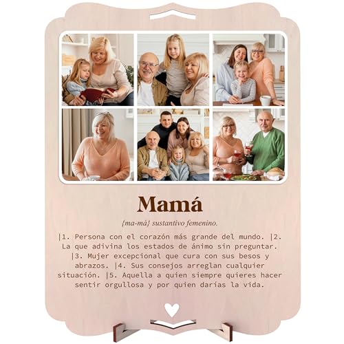 nagu® Mamá. Regalo Cumpleaños Madre. Cuadro Personalizado con Foto para el Día de la Madre Tarjeta Regalo de Madera Grande 30 x 22 cm para Regalos Personalizados. Incluye letras y numeros adhesivos