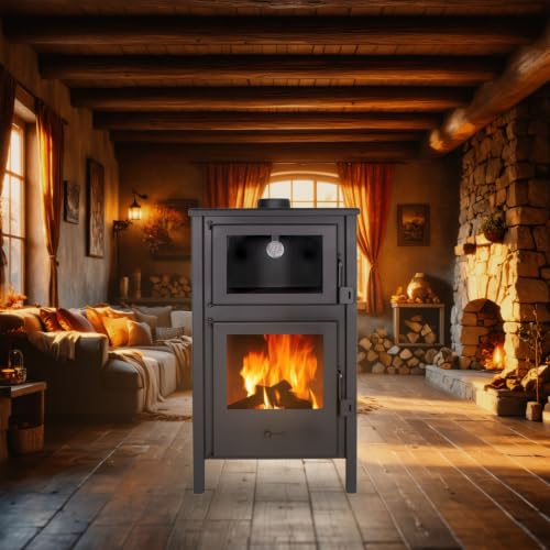 Miniatura 7 de Eider Biomasa Estufa De Leña Interior Con Horno Quartz 12,4 Kw, Frontal En Fundición, Hasta 210 M , Salida Superior Ø120 Mm
