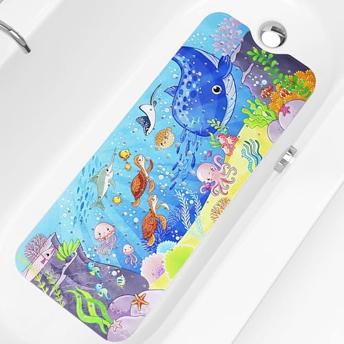 Image of Sinpaerd Baby Bath Mat for Tub for Kids,40 X 16 Inch Extra Long Kids Bathtub Mat Non Slip, Bath Tub Shower Mat Anti Slip with Drain Holes and Suction Cups Machine Washable