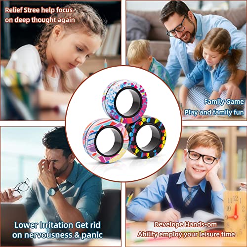 Image of 9Pcs Magnetic Rings Fidget Toys Adult Set, Idea ADHD Fidget Stress Toy Pack,Fidget Spinner Rings for Anxiety Relief Therapy Toys for Boy and Girl Ages 8-13,Teens Gift Easter Basket Stuffers