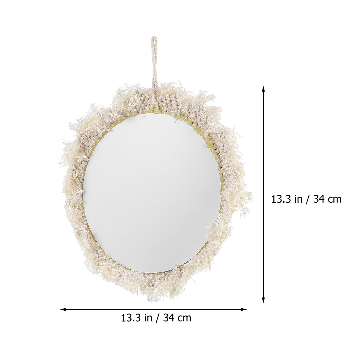 TOYANDONA Runder Beige Wandspiegel Dekorativer und Baumwolle Acryl Design Kreativer Schminkspiegel Wandteppichspiegel mit Praktischem für Schlafzimmer und Wohnzimmer