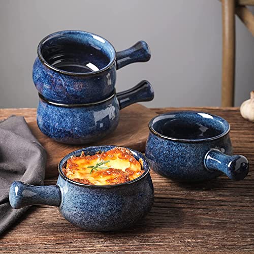 Vicrays French Onion Soup Bowls With Handles, 26 Ounce For Soup, Chili, Beef Stew, Chip Resistant, Dishwasher Microwave Safe, Set Of 4 (Strary Blue) #TOP4