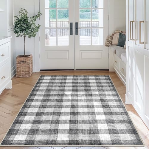 Image of Checkered Area Rug, 2x3, Grey | Washable, Non Slip, Modern Neutral, For Living Room Bedroom Office Patio Dining Room