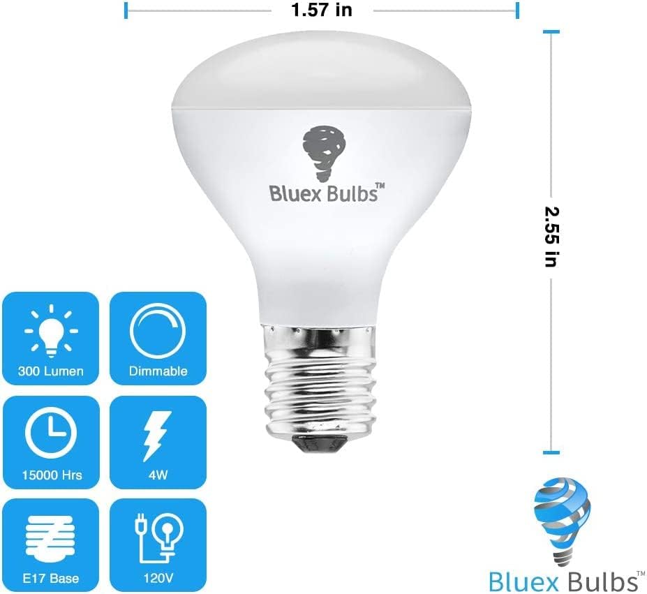 Miniatura 2 de Paquete de 4 bombillas LED R14 de 4 W, base E17, mini reflector, bombilla regulable, 5000 K, equivalente a 40 W, bombilla LED E17 regulable E17 de