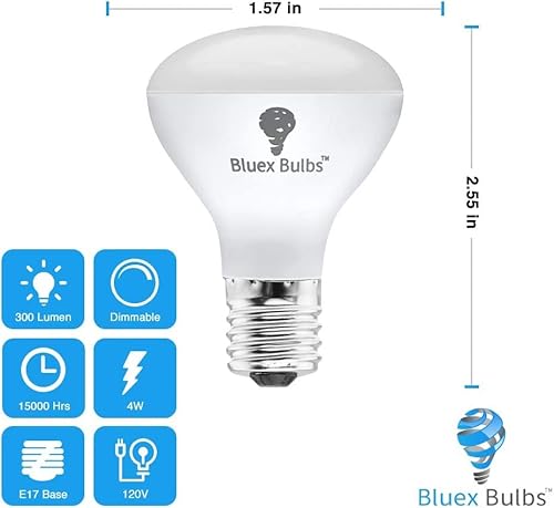 4 Pack R14 Led Bulb 4W E17 Base Mini Reflector Floodlight Light Bulb Dimmable 5000K Daylight - 40W Equivalent - E17 Led Bulb Dimmable E17 Intermediate Base Mini Light Bulbs, Curio Cabinet Light Bulb #TOP1
