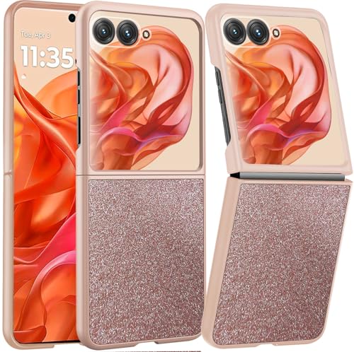 Phone Case for Motorola Razr+ Plus 2024,Glitter Case with Built-in Cover Screen Protector,Bling Slim Fit Moto Razr+ 2024 Case,Ultra-Thin Women Luxury Phone Cases for Razr 50 Ultra,Rose - image 1