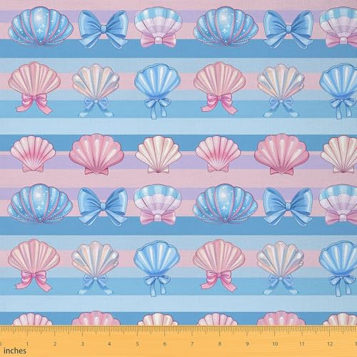 richhome Arc de coquille bleu rose Tissu 92x150cm coquille océan Tissus au Metre pour chaises rayures étanche intérieur extérieur décor pour bricolage projets d'artisanat de couture plage d'été
